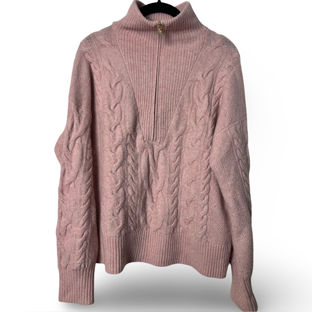 J.Crew Women’s Half Zip Cable Knit Alpaca Wool Sweater Pink Sz. M